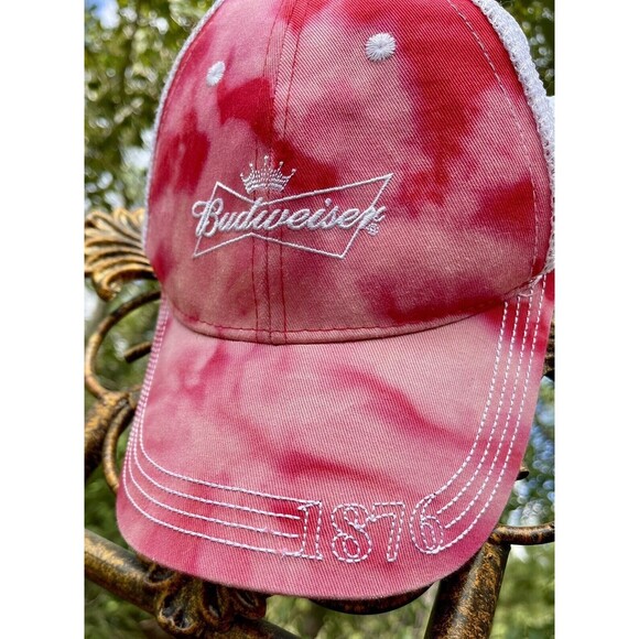 Budweiser 1876 Red White Trucker Hat Mesh Snapback Adj Beer Bleach Tie Dye - Picture 5 of 7